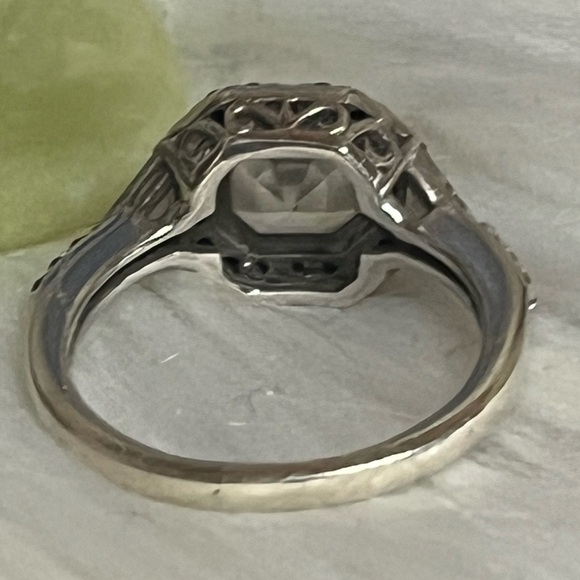 Sterling Asscher Cut CZ Halo Ring - Picture 5 of 14
